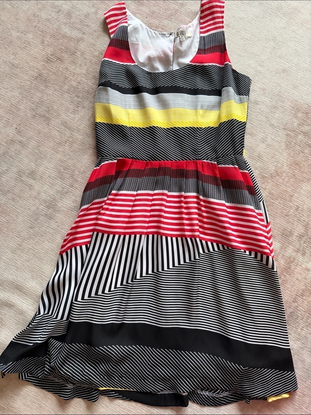 BB Dakota Black White Red Yellow Striped Dress Size 2